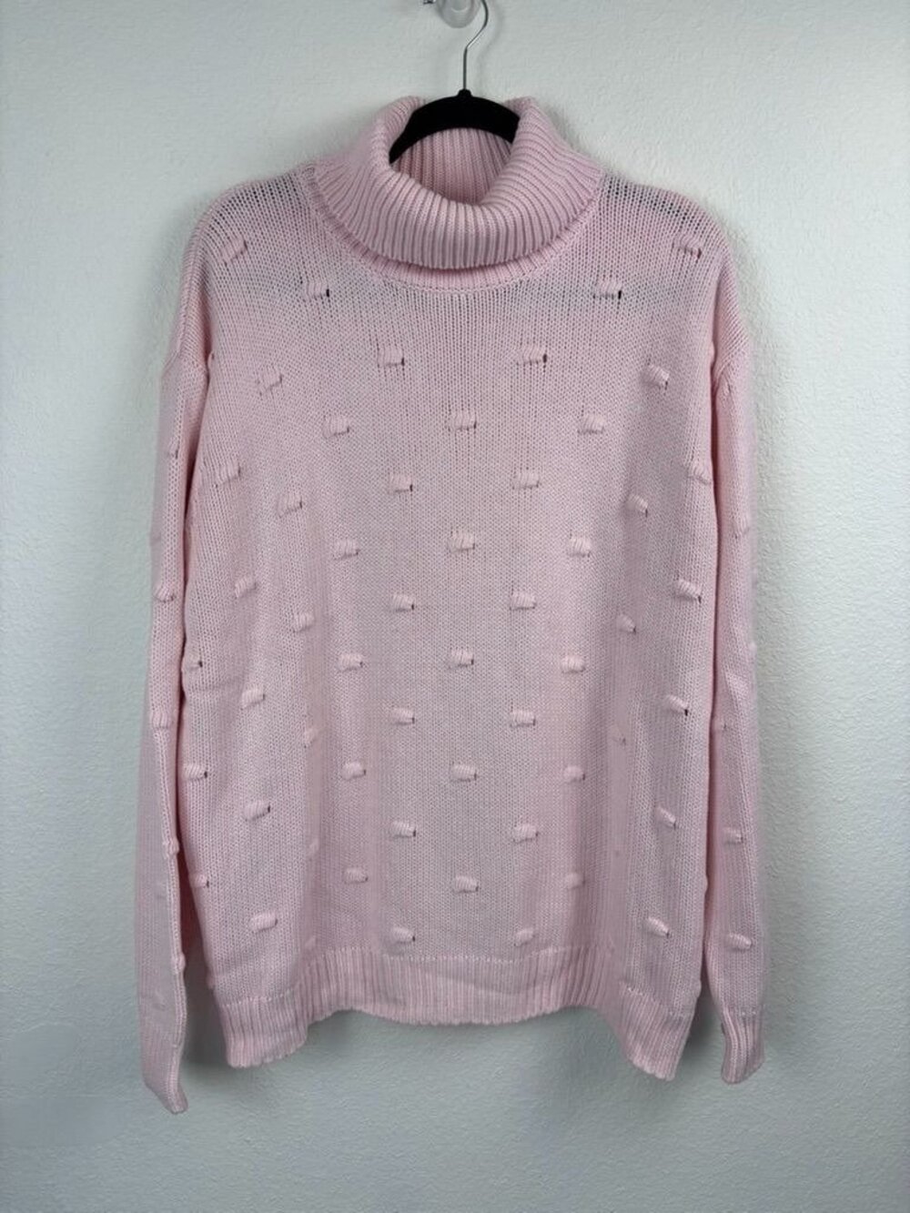 Eloquii women's 18/20 baby‎ pink turtle neck bobble knit sweater top coquette